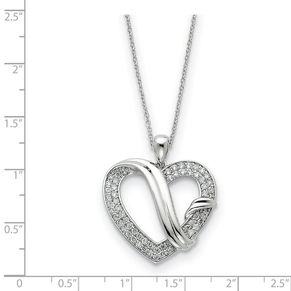 Alternate view of the Rhodium Plated Sterling Silver & CZ, Forever Grateful Heart Necklace by The Black Bow Jewelry Co.