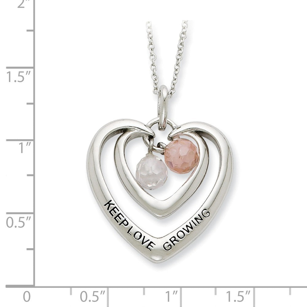Alternate view of the Sterling Silver & CZ, Keep Love Growing Double Heart Necklace, 18 Inch by The Black Bow Jewelry Co.