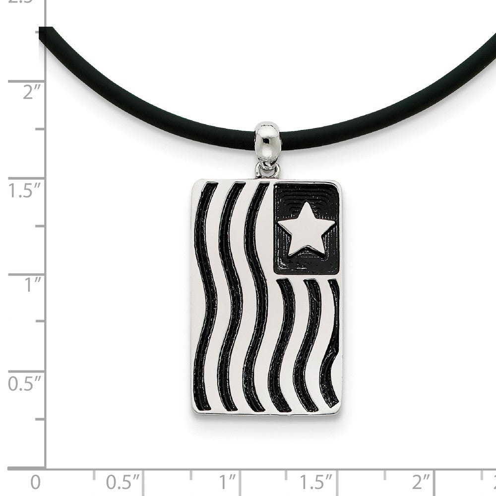 Alternate view of the Sterling Silver & Rubber Cord Antique Waves of Pride Necklace, 22 Inch by The Black Bow Jewelry Co.