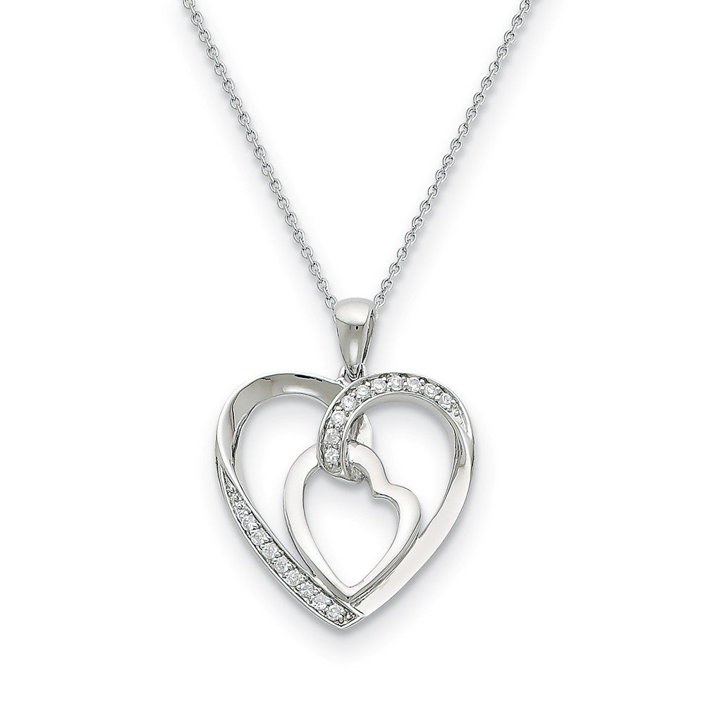Rhodium Plated Sterling Silver & CZ My Heart to Yours Necklace, 18 In., Item N8951 by The Black Bow Jewelry Co.