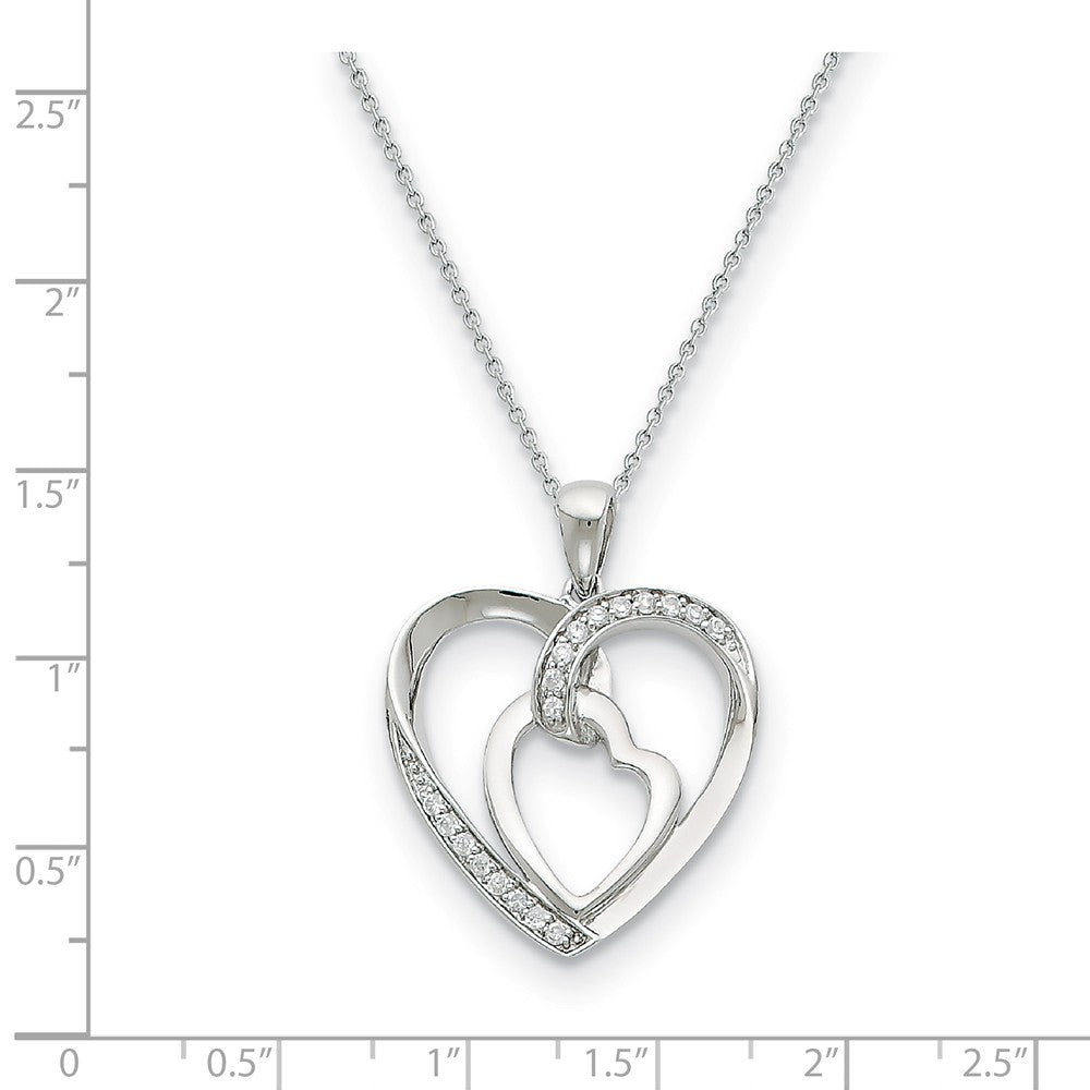 Alternate view of the Rhodium Plated Sterling Silver & CZ My Heart to Yours Necklace, 18 In. by The Black Bow Jewelry Co.