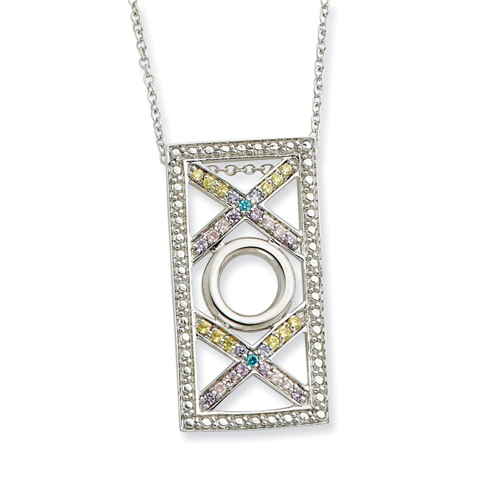 Rhodium Plated Sterling Silver & CZ, Love & Kisses Necklace, 18 Inch, Item N8956 by The Black Bow Jewelry Co.