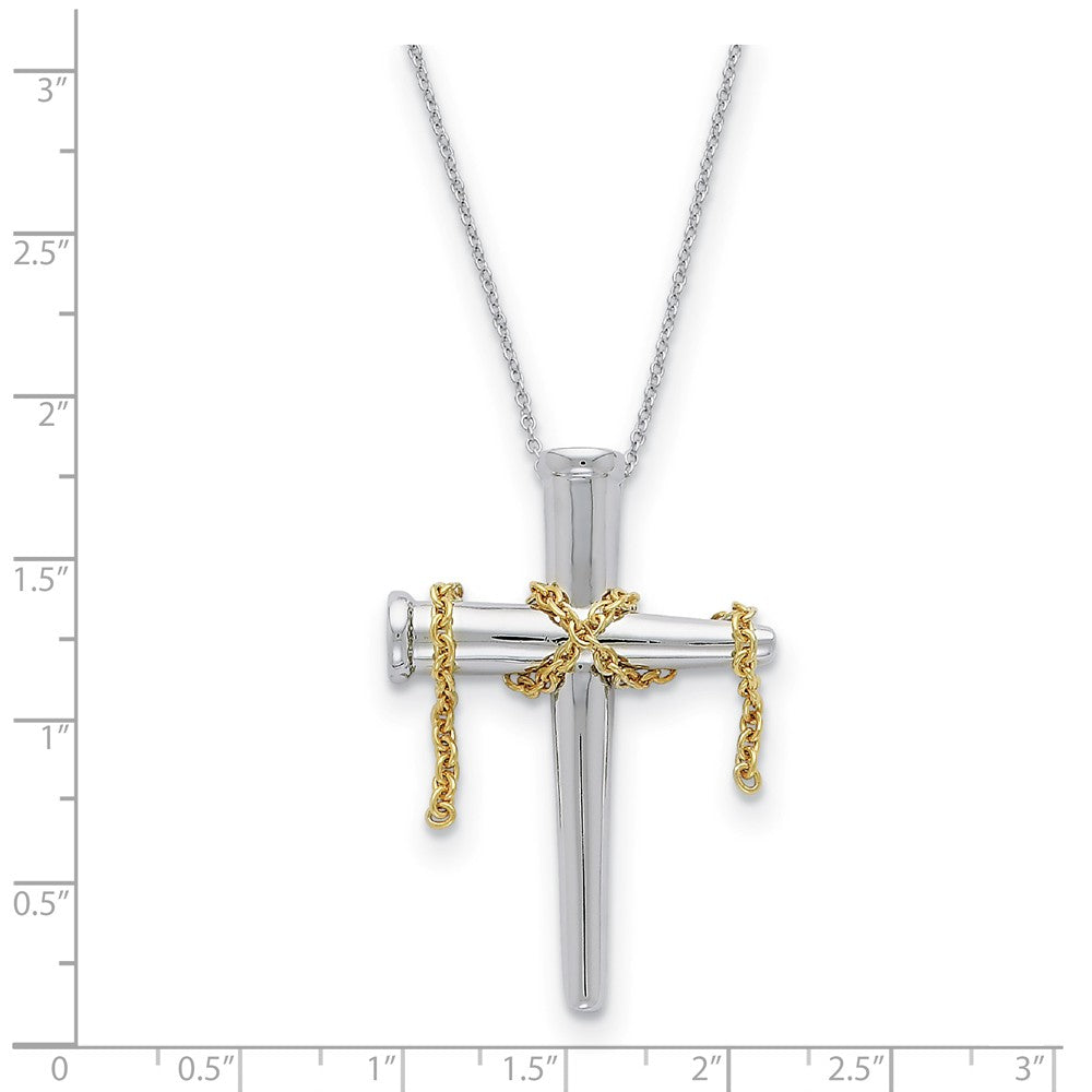 Alternate view of the Rhodium & Gold Tone Plated Sterling Silver Nail Cross Necklace, 18 In. by The Black Bow Jewelry Co.