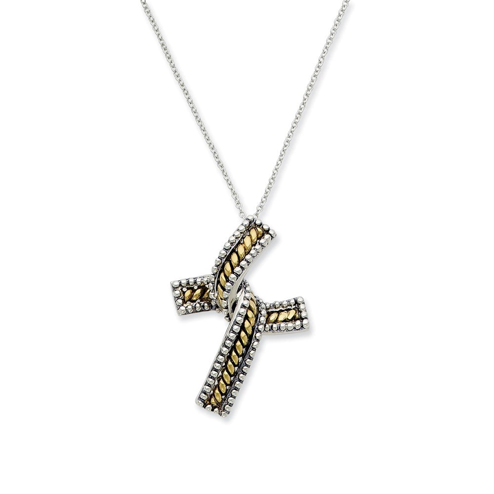 Rhodium & Gold Tone Plated Silver Completion Cross Necklace, 18 Inch, Item N8977 by The Black Bow Jewelry Co.