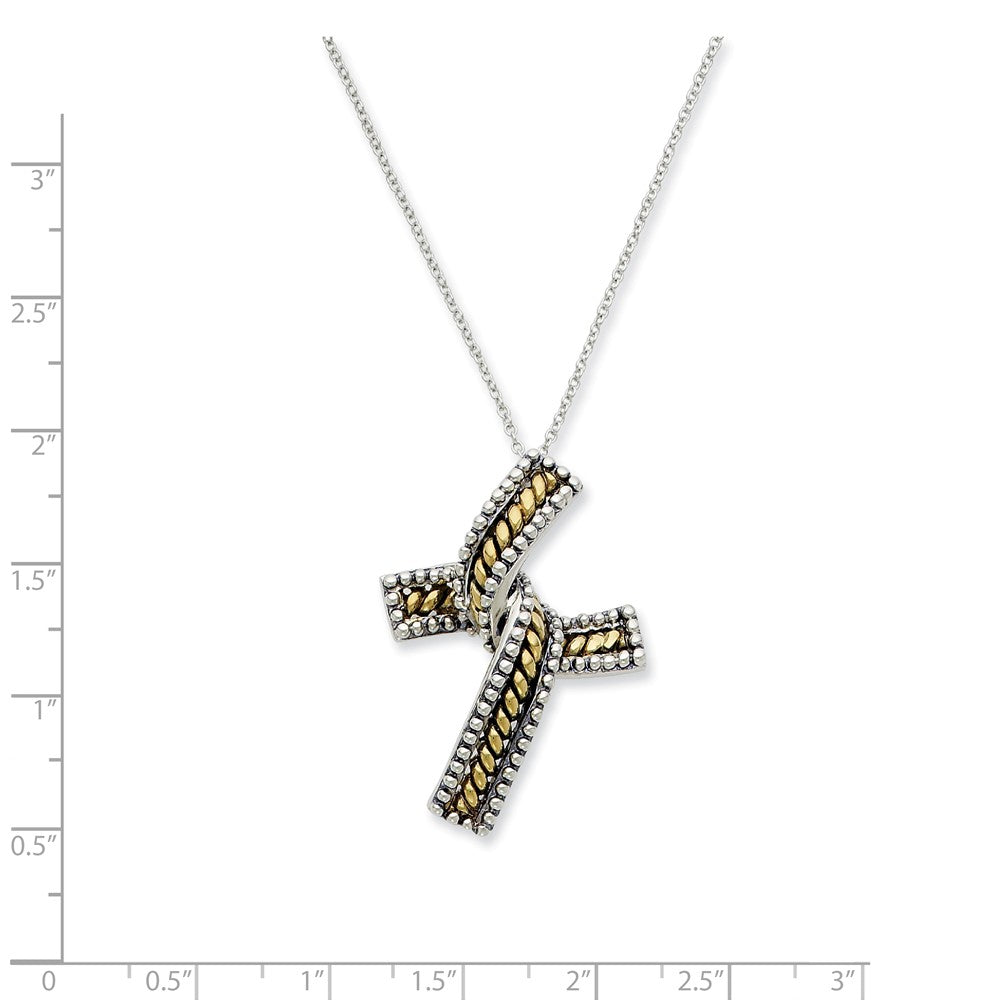 Alternate view of the Rhodium & Gold Tone Plated Silver Completion Cross Necklace, 18 Inch by The Black Bow Jewelry Co.