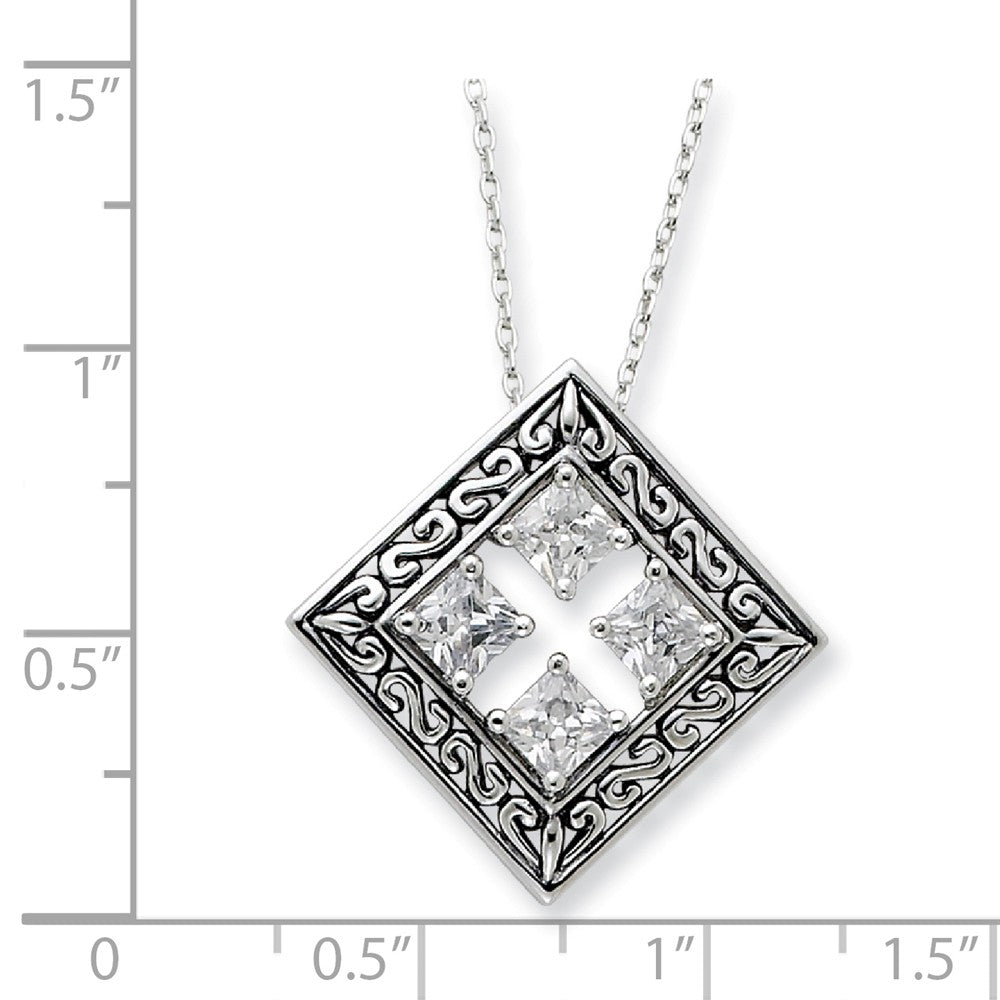 Alternate view of the Rhodium Plated Silver & CZ Cornerstones of Integrity Necklace, 18 Inch by The Black Bow Jewelry Co.