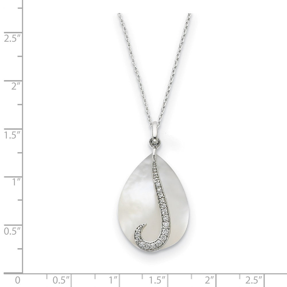 Alternate view of the Sterling Silver, CZ & Mother of Pearl Tear From Heaven Necklace, 18 In by The Black Bow Jewelry Co.
