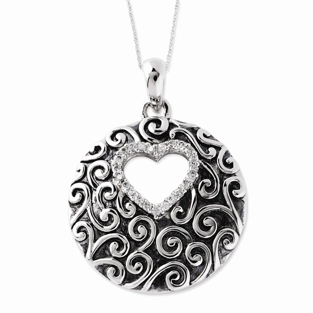 Rhodium Plated Sterling & CZ The Heart of A Family Necklace, 18 Inch, Item N9328 by The Black Bow Jewelry Co.