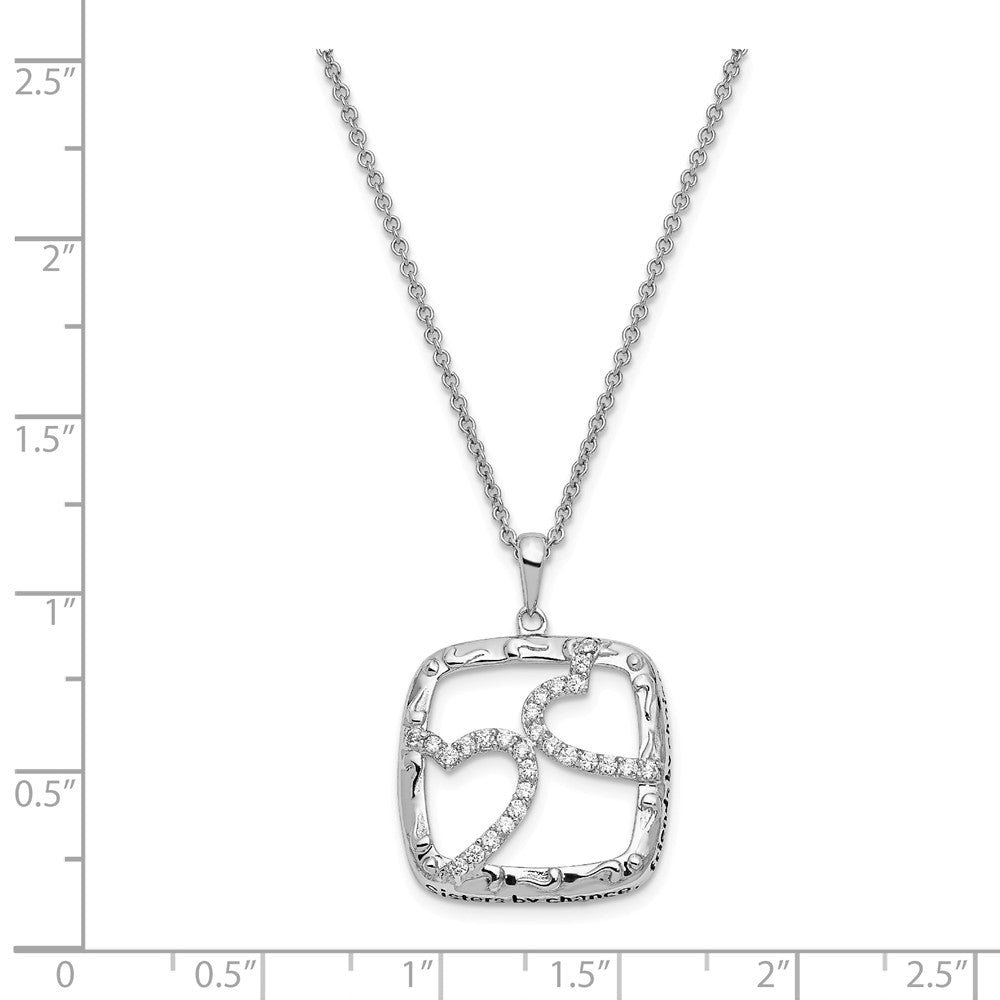Alternate view of the Rhodium Plated Sterling Silver & CZ Sisters By Chance Necklace, 18 In. by The Black Bow Jewelry Co.