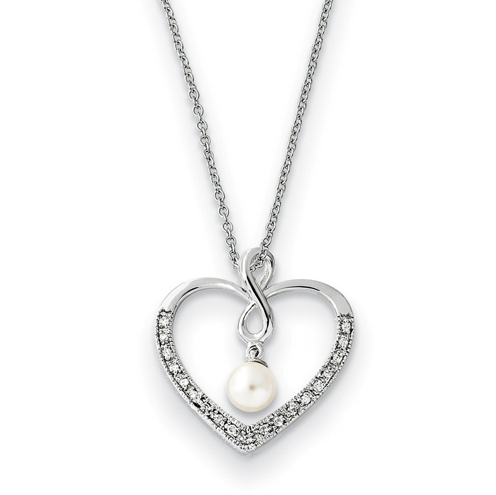 Sterling Silver, CZ & FW Cultured Pearl My Friend Heart Necklace, 18in, Item N9347 by The Black Bow Jewelry Co.