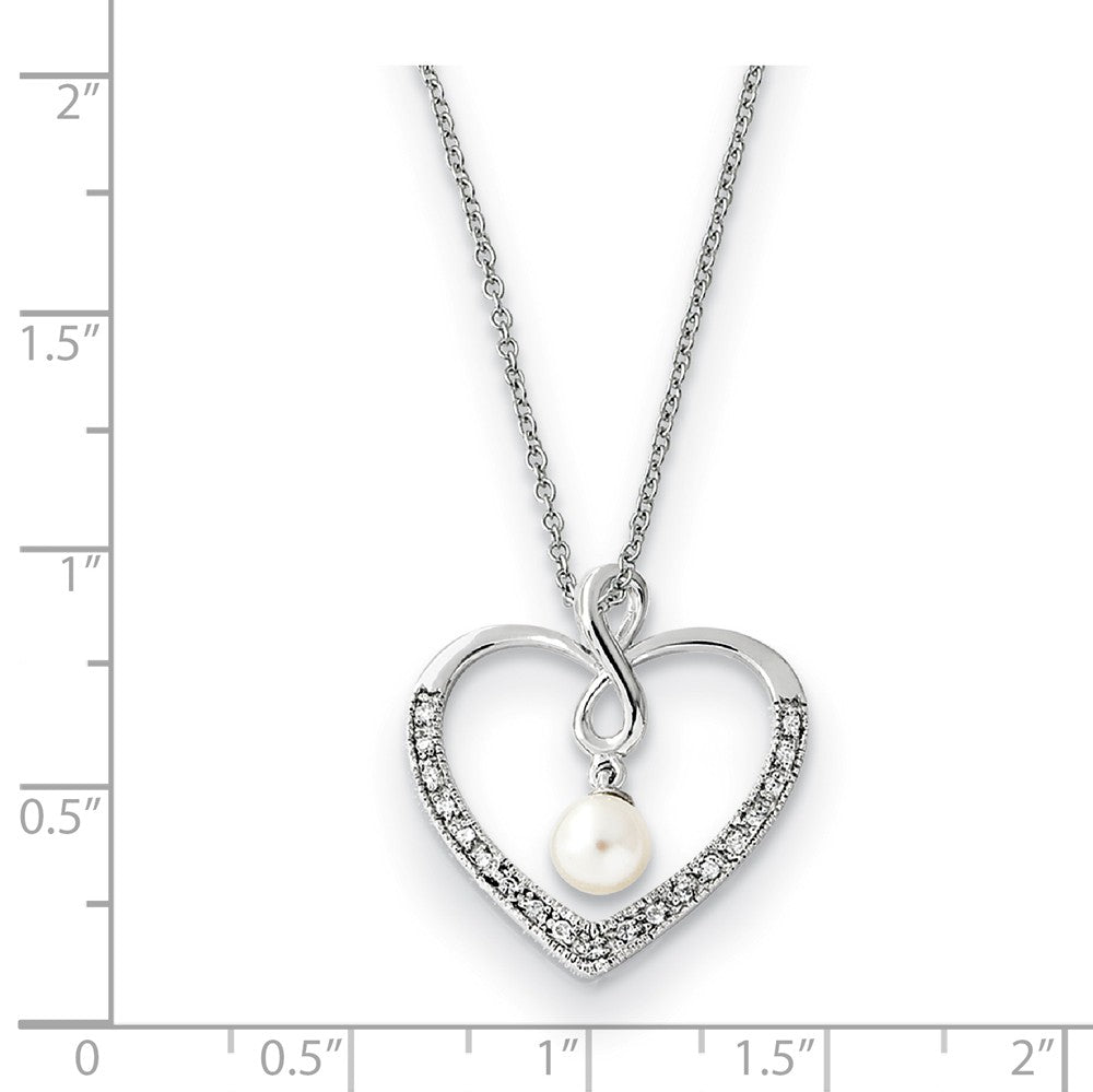 Alternate view of the Sterling Silver, CZ & FW Cultured Pearl My Friend Heart Necklace, 18in by The Black Bow Jewelry Co.