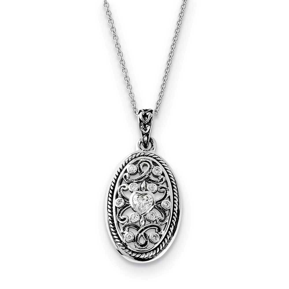 Rhodium Plated Sterling Silver & CZ Because of You Necklace, 18 Inch, Item N9348 by The Black Bow Jewelry Co.