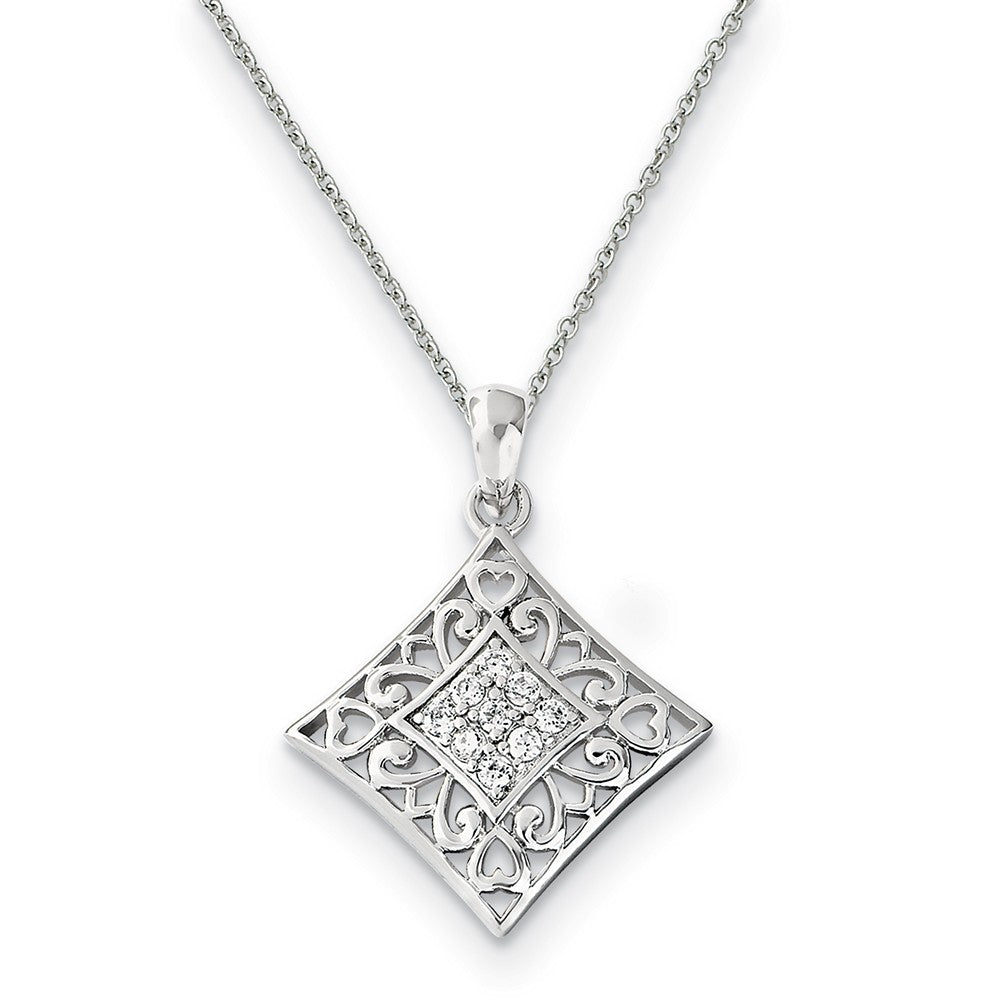 Rhodium Plated Sterling Silver & CZ I Love You All Year Long Necklace, Item N9357 by The Black Bow Jewelry Co.