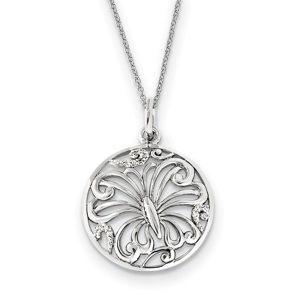 Rhodium Plated Sterling Silver & CZ Miracles Butterfly Necklace, 18 In, Item N9364 by The Black Bow Jewelry Co.