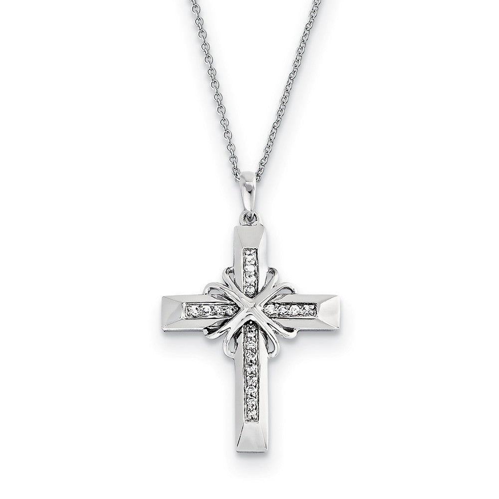 Rhodium Plated Sterling Silver & CZ Steadfast Love Cross Necklace, 18, Item N9392 by The Black Bow Jewelry Co.