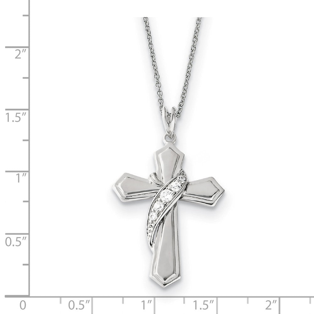 Alternate view of the Rhodium Plated Sterling Silver & CZ My Journey of Hope Cross Necklace by The Black Bow Jewelry Co.