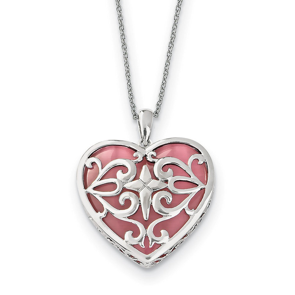 Rhodium Plated Sterling Silver Heart Acceptance Necklace, 18 Inch, Item N9396 by The Black Bow Jewelry Co.
