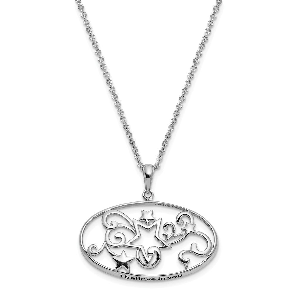 Rhodium Plated Sterling Silver I Believe in You Star Necklace, 18 Inch, Item N9415 by The Black Bow Jewelry Co.