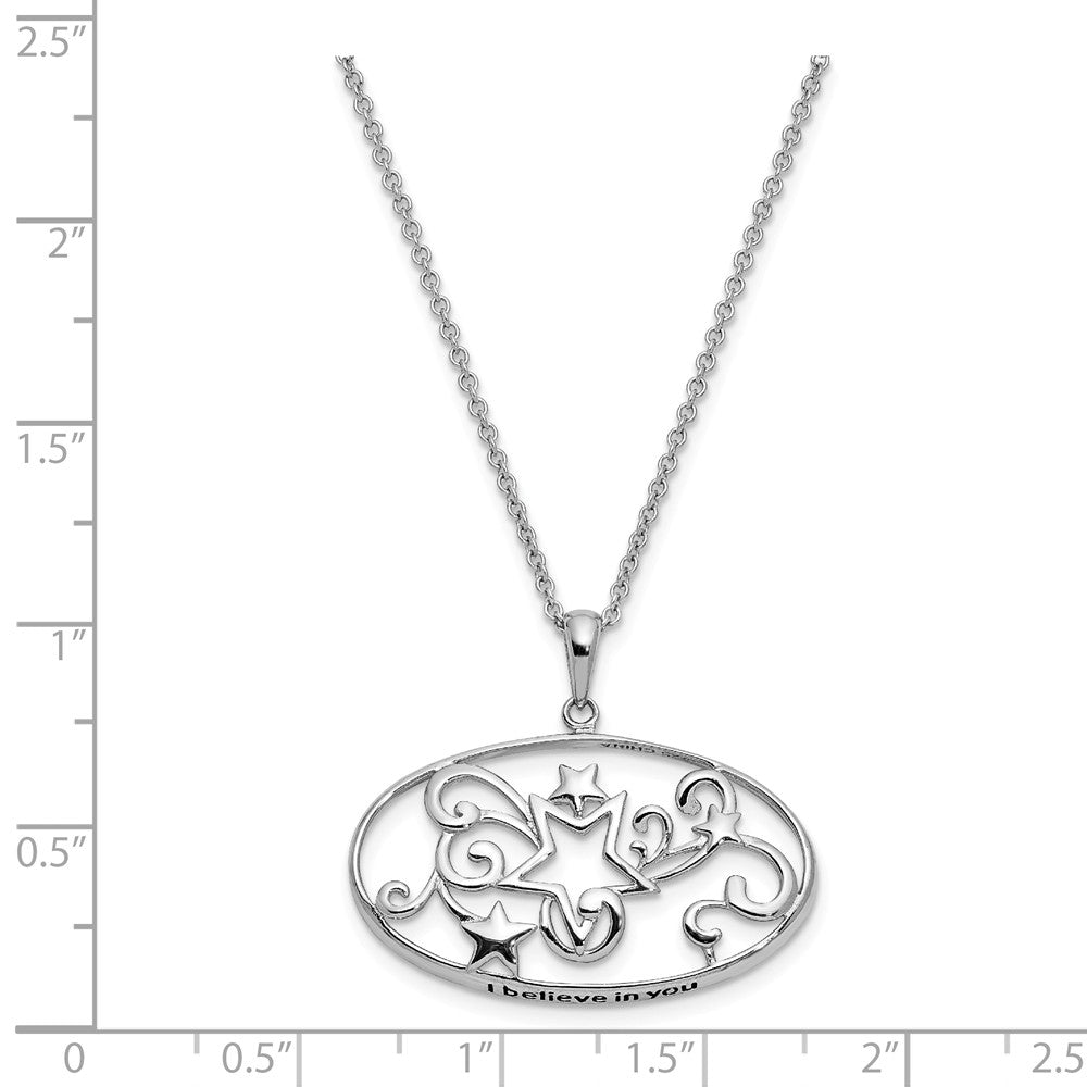 Alternate view of the Rhodium Plated Sterling Silver I Believe in You Star Necklace, 18 Inch by The Black Bow Jewelry Co.