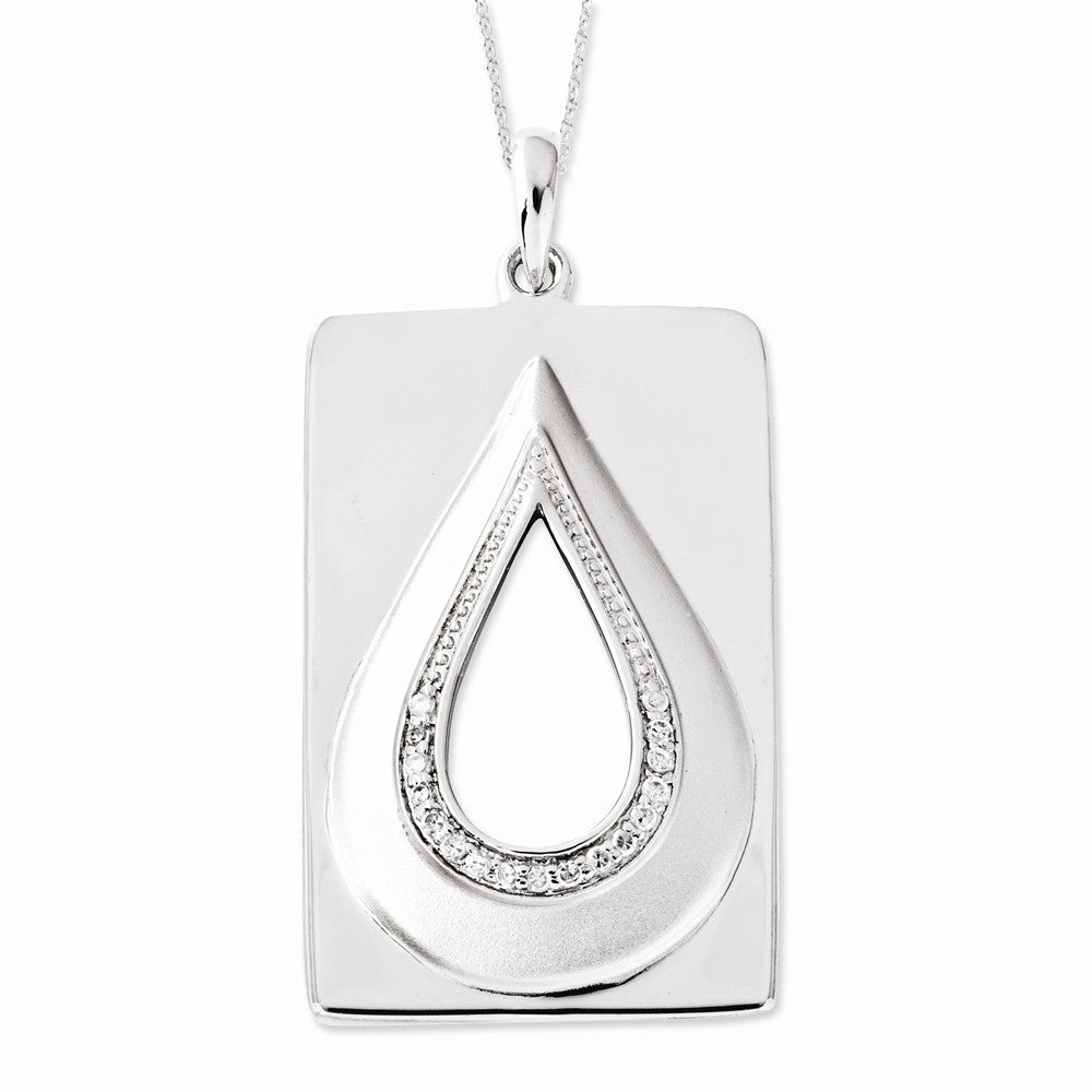 Rhodium Plated Silver & CZ He Will Wipe Away Our Tears Necklace, 18 In, Item N9419 by The Black Bow Jewelry Co.