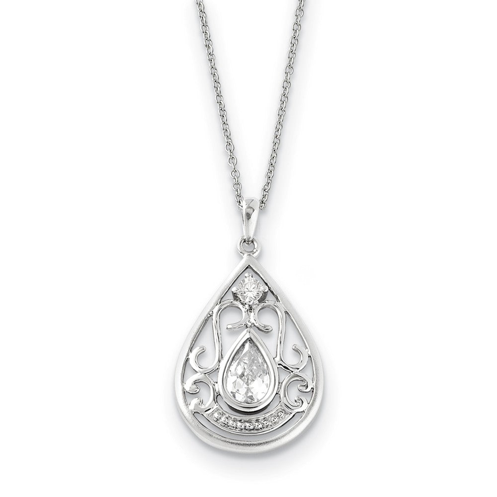 Rhodium Plated Sterling Silver & CZ In Loving Memory Necklace, 18 Inch, Item N9422 by The Black Bow Jewelry Co.