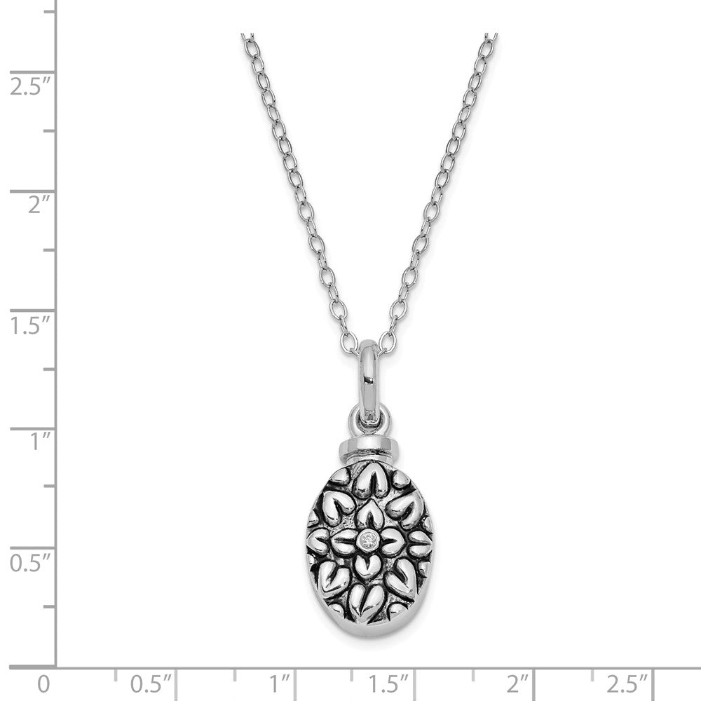 Alternate view of the Rhodium Plated Sterling Silver & CZ Flower Ash Holder Necklace, 18in by The Black Bow Jewelry Co.