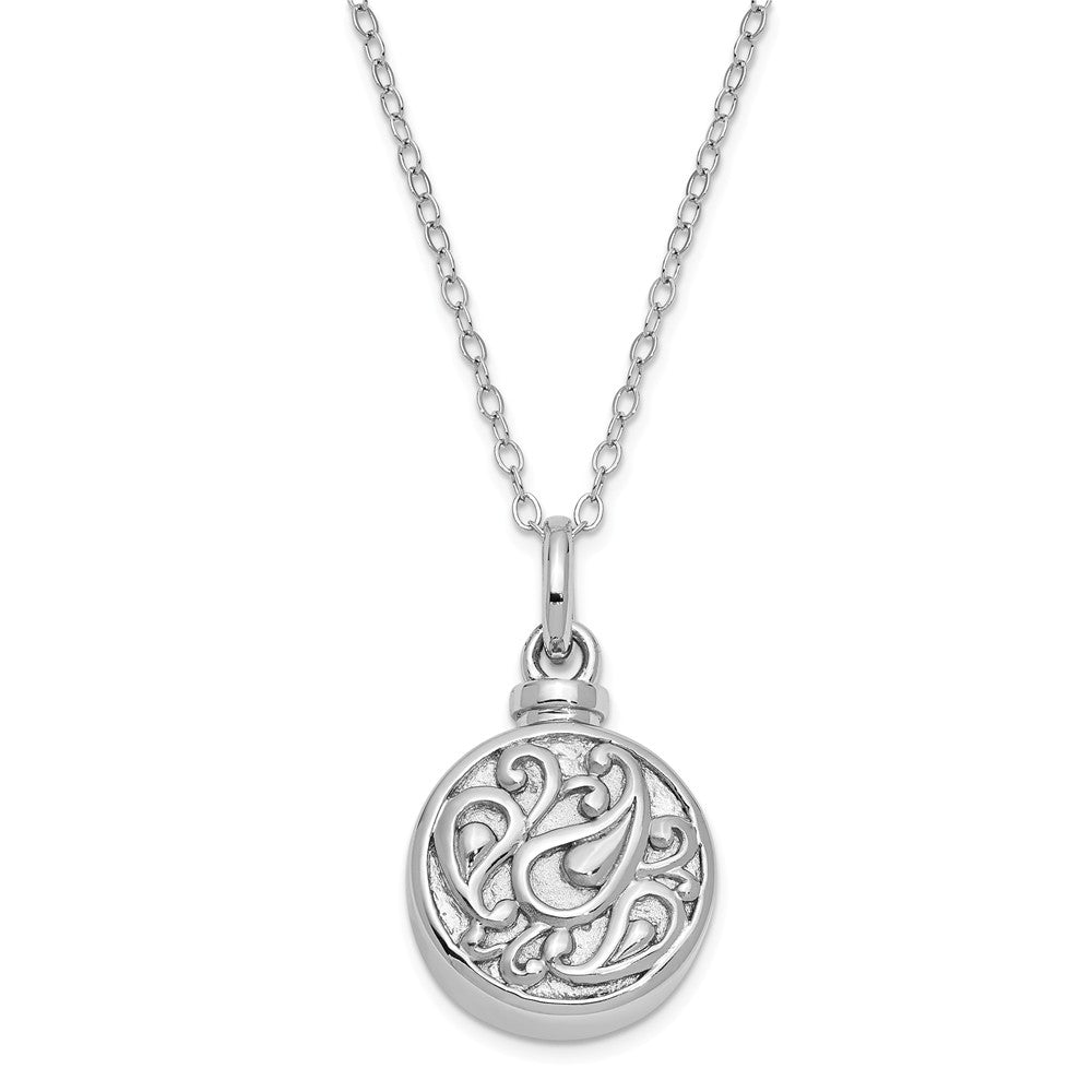 Rhodium Plated Sterling Silver Round Tear Ash Holder Necklace, 18 Inch, Item N9430 by The Black Bow Jewelry Co.