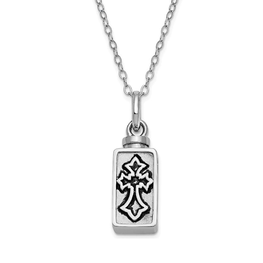 Sterling Silver Fleur de lis Cross Ash Holder Necklace, 18 Inch, Item N9437 by The Black Bow Jewelry Co.