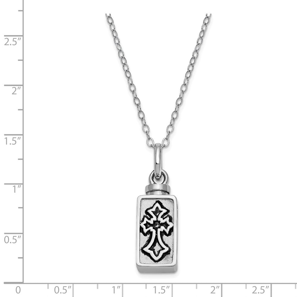 Alternate view of the Sterling Silver Fleur de lis Cross Ash Holder Necklace, 18 Inch by The Black Bow Jewelry Co.
