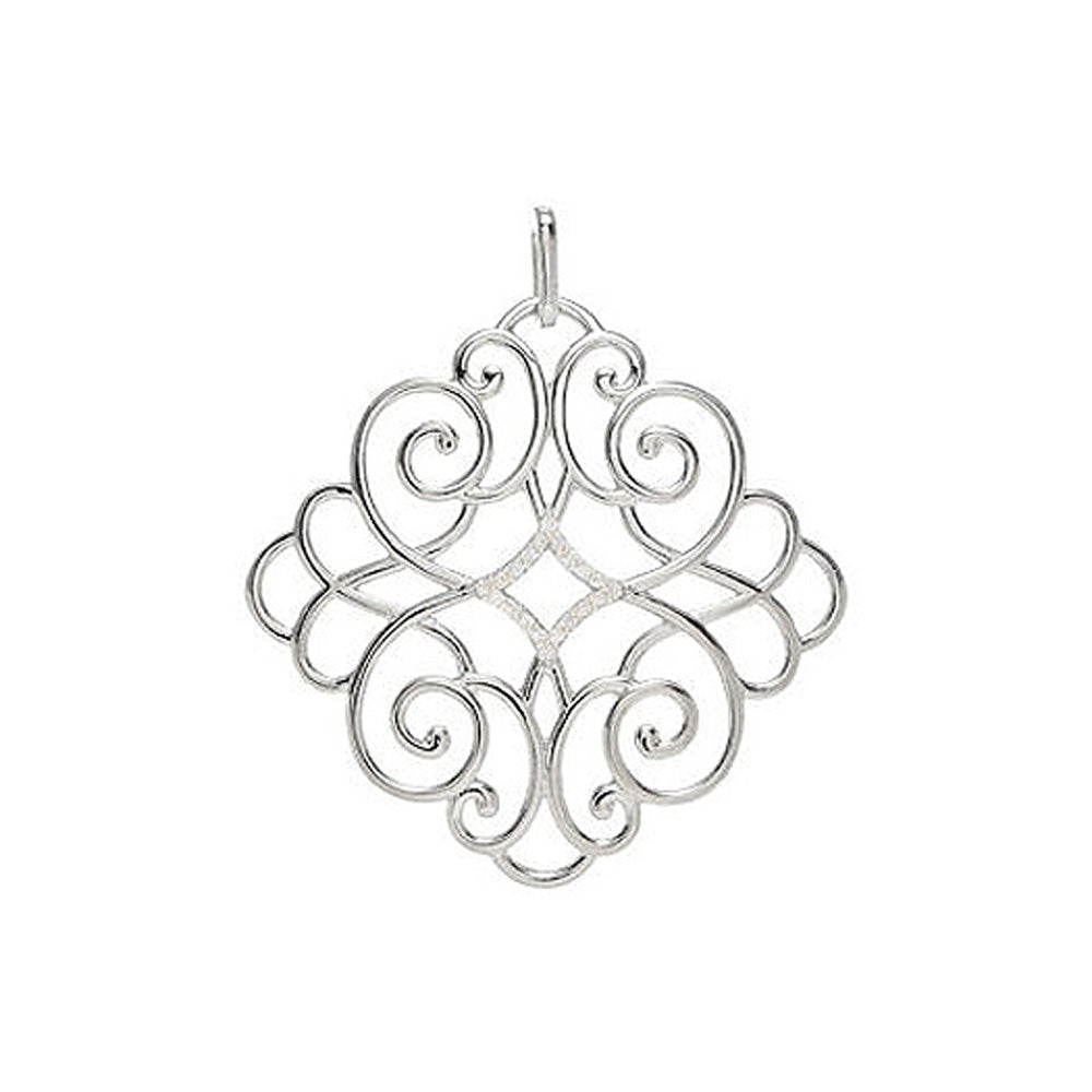 Diamond Scroll Pendant Necklace, Sterling Silver and Black Satin Cord, Item N9596 by The Black Bow Jewelry Co.