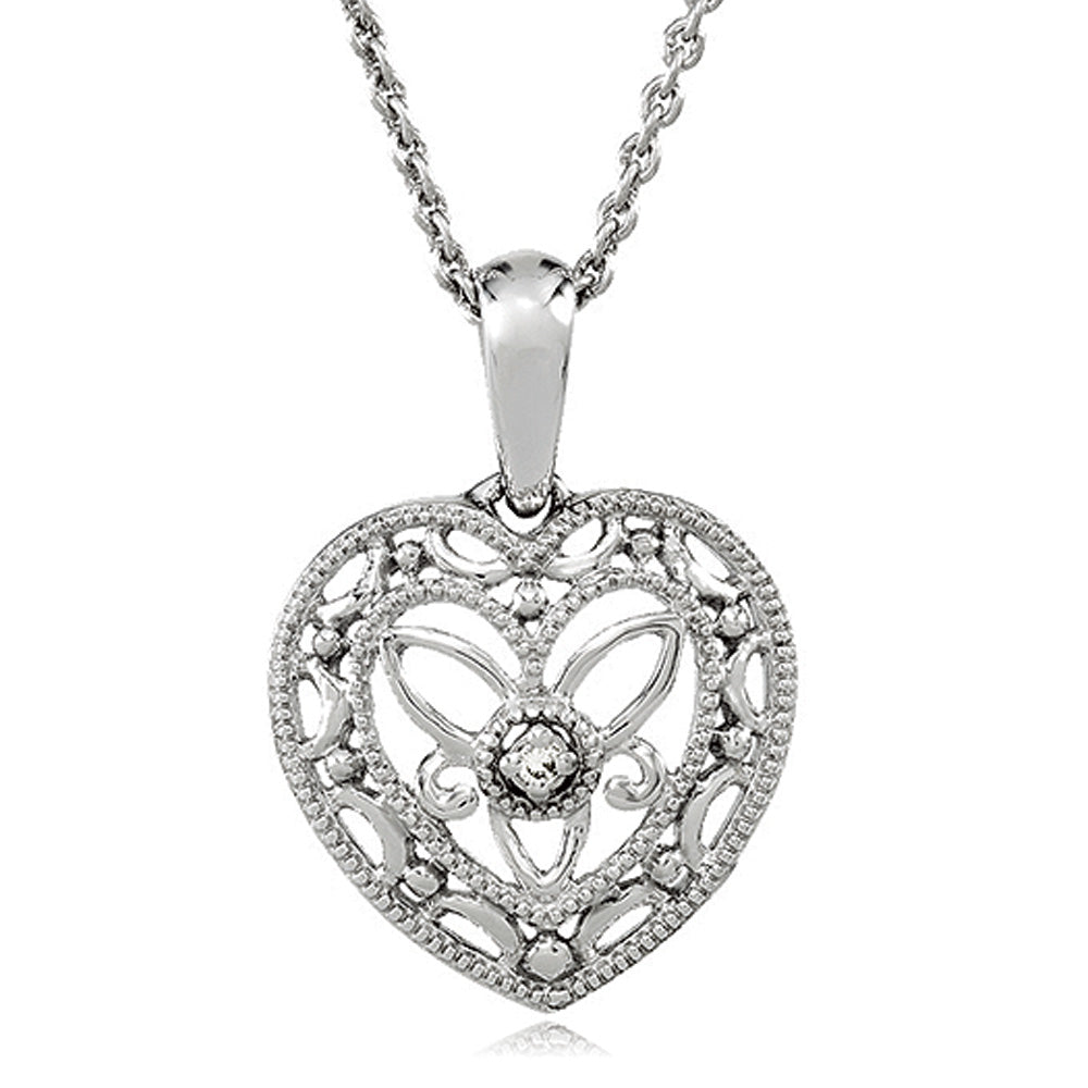Vintage Style Diamond Heart Necklace in Sterling Silver, Item N9601 by The Black Bow Jewelry Co.