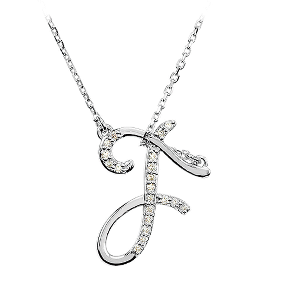 1/10 Ctw Diamond 14k White Gold Medium Script Initial F Necklace, 17in, Item N9625-F by The Black Bow Jewelry Co.