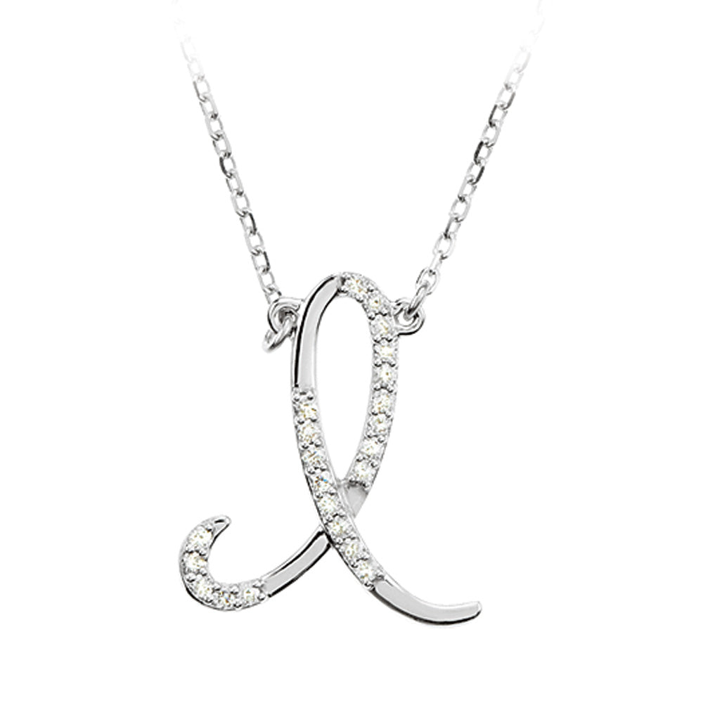 1/10 Ctw Diamond 14k White Gold Medium Script Initial I Necklace, 17in, Item N9625-I by The Black Bow Jewelry Co.