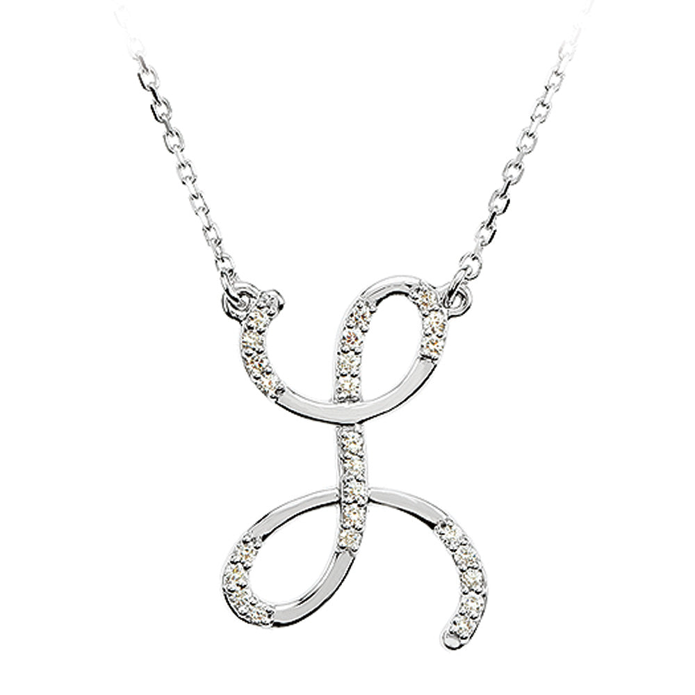1/8 Ct Diamond 14k White Gold Medium Script Initial L Necklace, 17in, Item N9625-L by The Black Bow Jewelry Co.