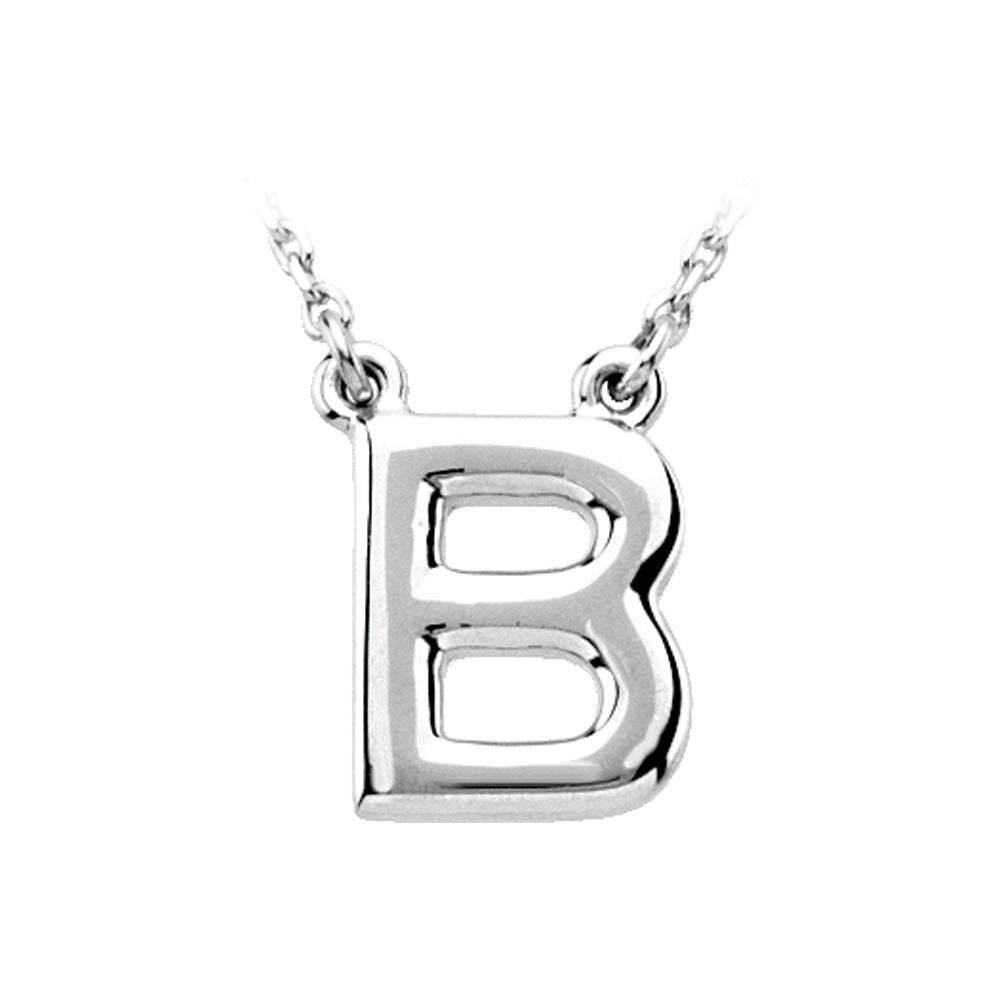 14K White Gold, Kendall Collection, Block Initial B Necklace, 16 Inch, Item N9626-B by The Black Bow Jewelry Co.