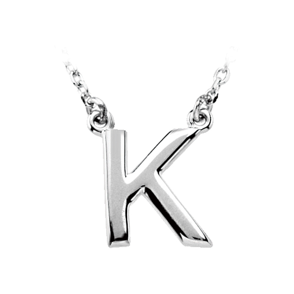 14K White Gold, Kendall Collection, Block Initial K Necklace, 16 Inch, Item N9626-K by The Black Bow Jewelry Co.