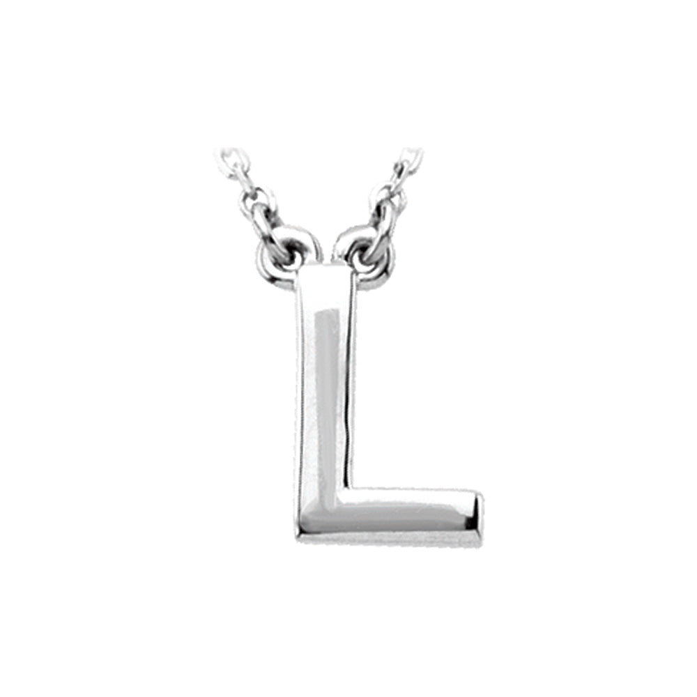 14K White Gold, Kendall Collection, Block Initial L Necklace, 16 Inch, Item N9626-L by The Black Bow Jewelry Co.