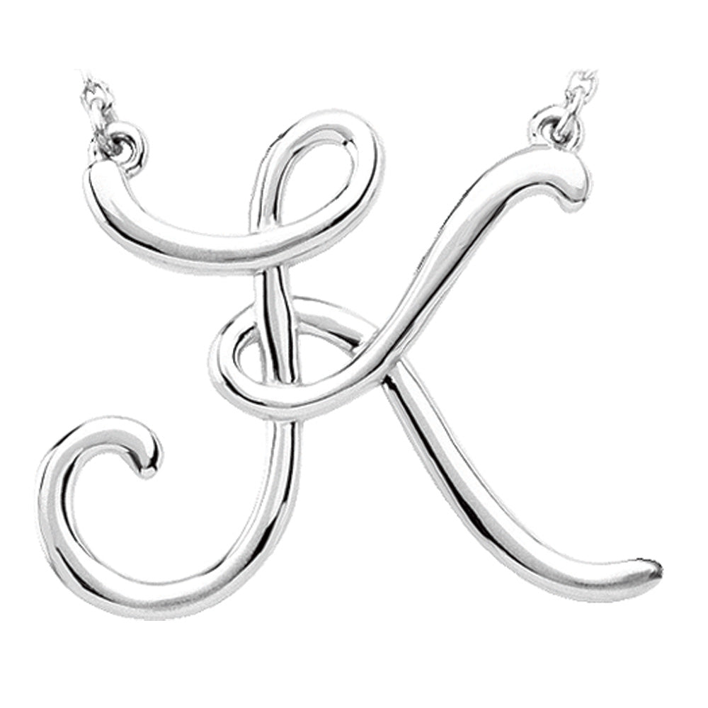 14k White Gold, Olivia Collection, Medium Script Initial K Necklace, Item N9627-K by The Black Bow Jewelry Co.