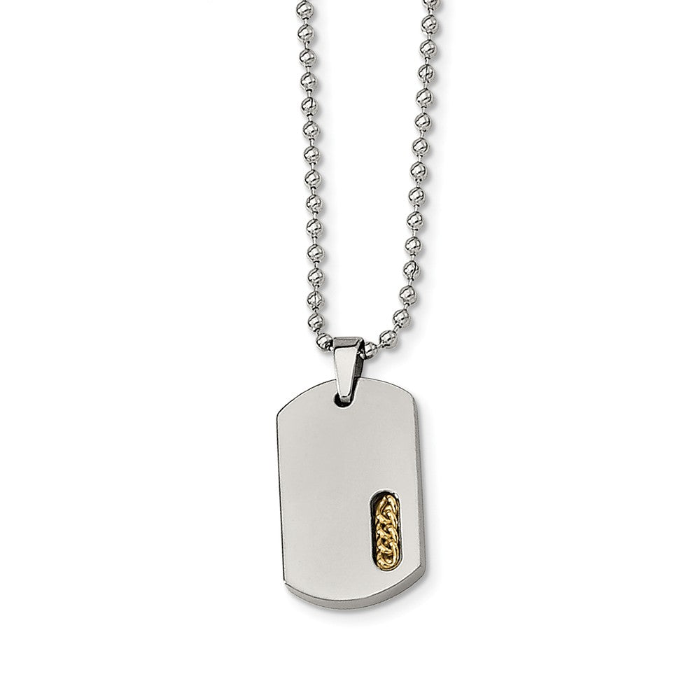 Titanium and Gold Tone Accent Dog Tag Necklace 22 Inch, Item N9644 by The Black Bow Jewelry Co.