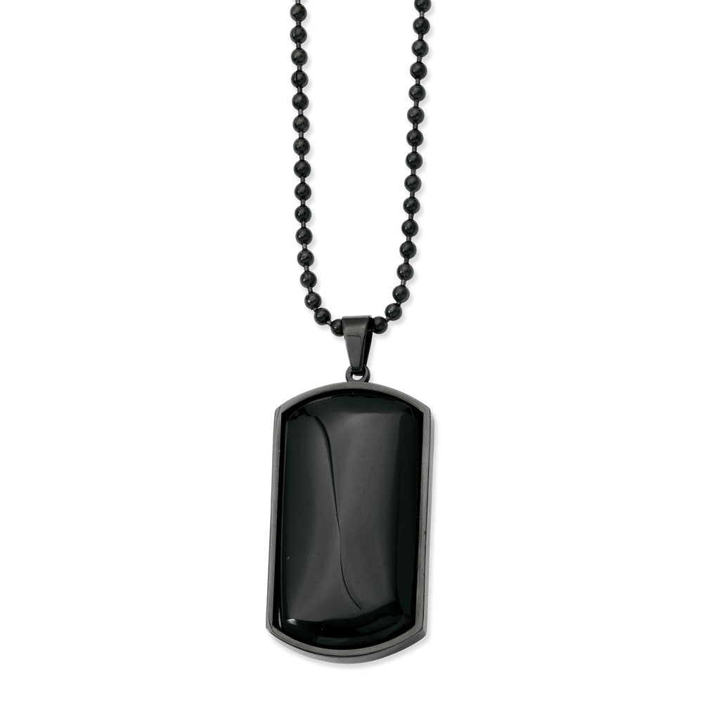 Black Plated Stainless Steel and Black Agate Dog Tag Necklace 30 Inch, Item N9666 by The Black Bow Jewelry Co.