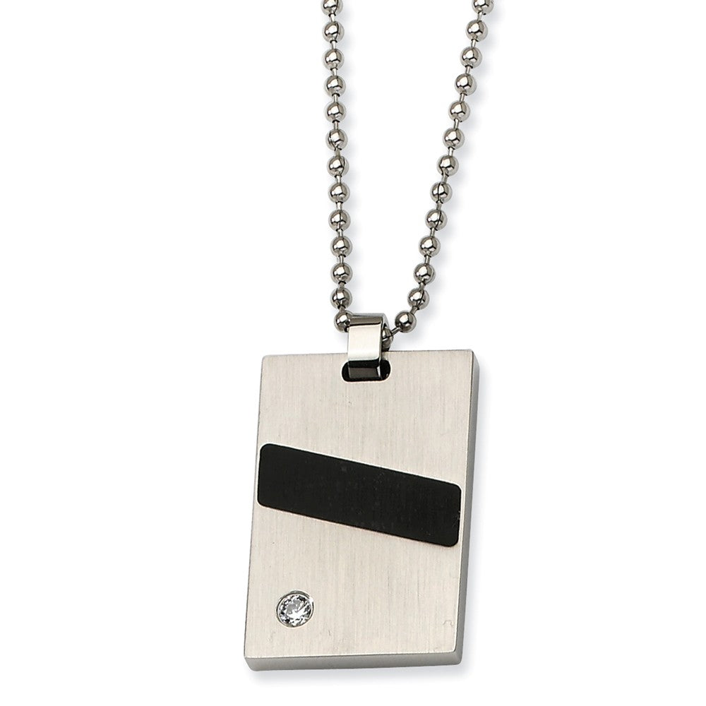 Mens Stainless Steel, Black Rubber and Cubic Zirconia Necklace 22 Inch, Item N9671 by The Black Bow Jewelry Co.
