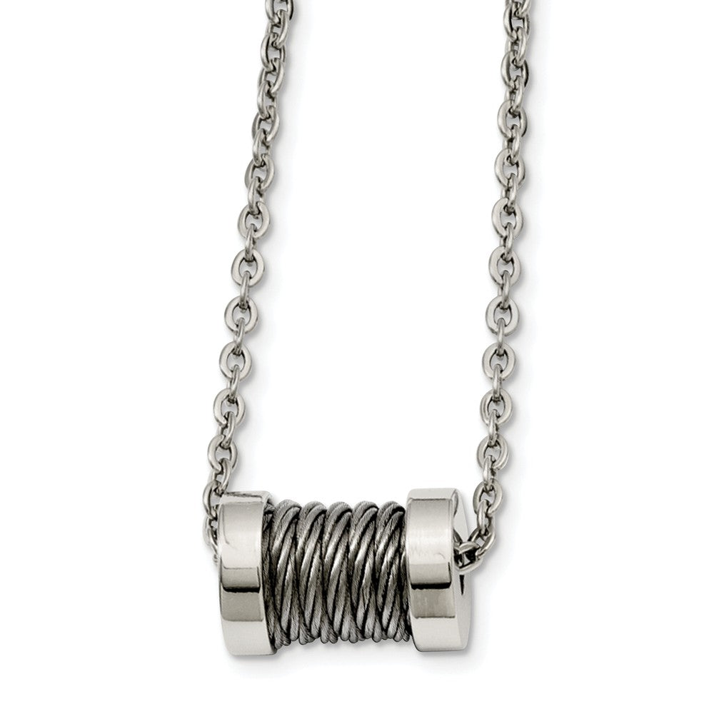 Stainless Steel Wire Barrel Necklace 24 Inch, Item N9694 by The Black Bow Jewelry Co.