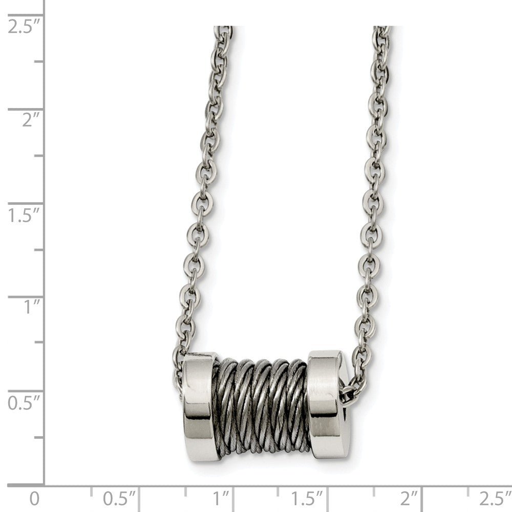 Alternate view of the Stainless Steel Wire Barrel Necklace 24 Inch by The Black Bow Jewelry Co.