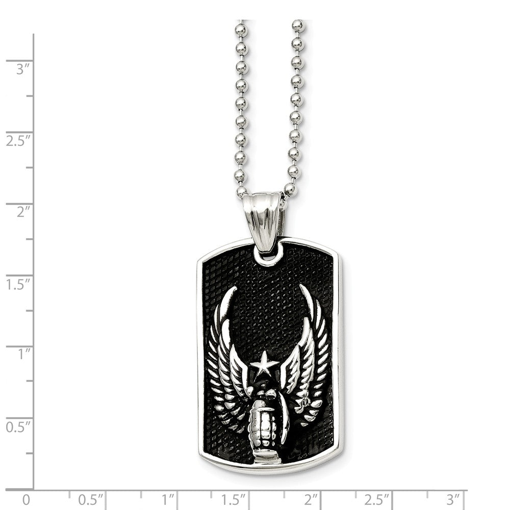 Alternate view of the Stainless Steel Antiqued Wings Dog Tag Necklace 22 Inch by The Black Bow Jewelry Co.