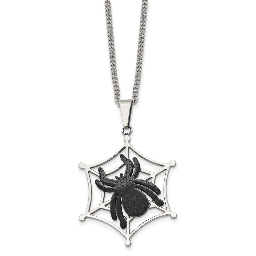 Two-Tone Stainless Steel Spider and Web Necklace 22 Inch, Item N9726 by The Black Bow Jewelry Co.