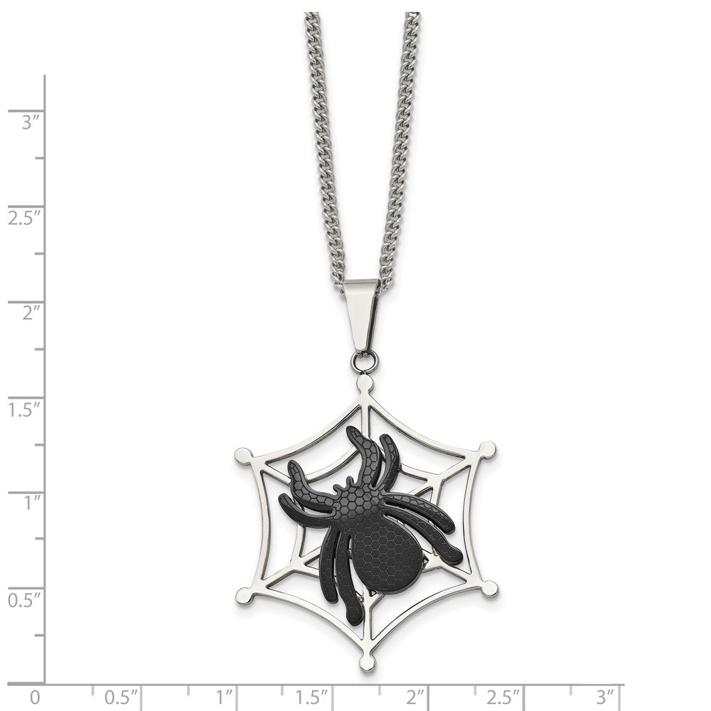 Alternate view of the Two-Tone Stainless Steel Spider and Web Necklace 22 Inch by The Black Bow Jewelry Co.