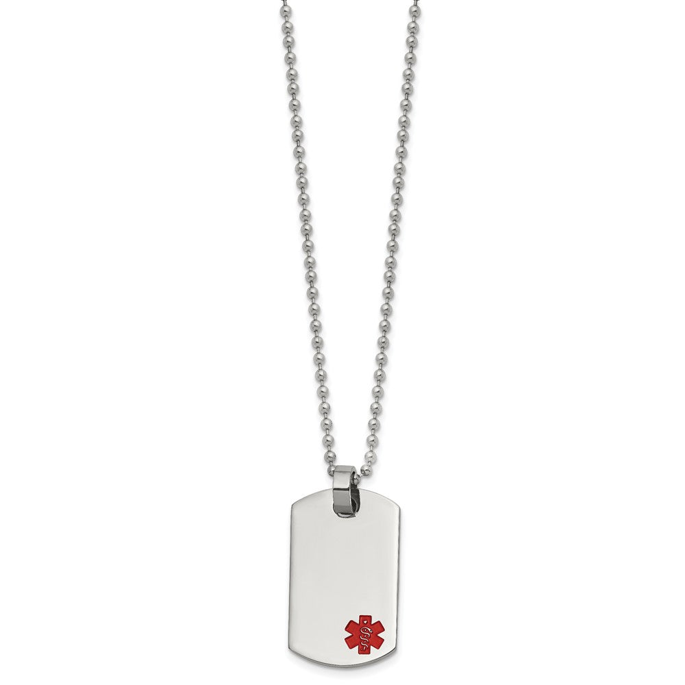 Alternate view of the Stainless Steel Small Medical Dog Tag Necklace - 24 Inch by The Black Bow Jewelry Co.