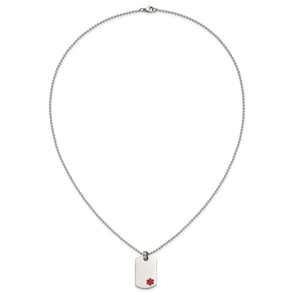 Alternate view of the Stainless Steel Small Medical Dog Tag Necklace - 24 Inch by The Black Bow Jewelry Co.