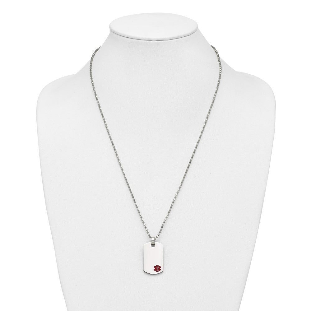 Alternate view of the Stainless Steel Small Medical Dog Tag Necklace - 24 Inch by The Black Bow Jewelry Co.