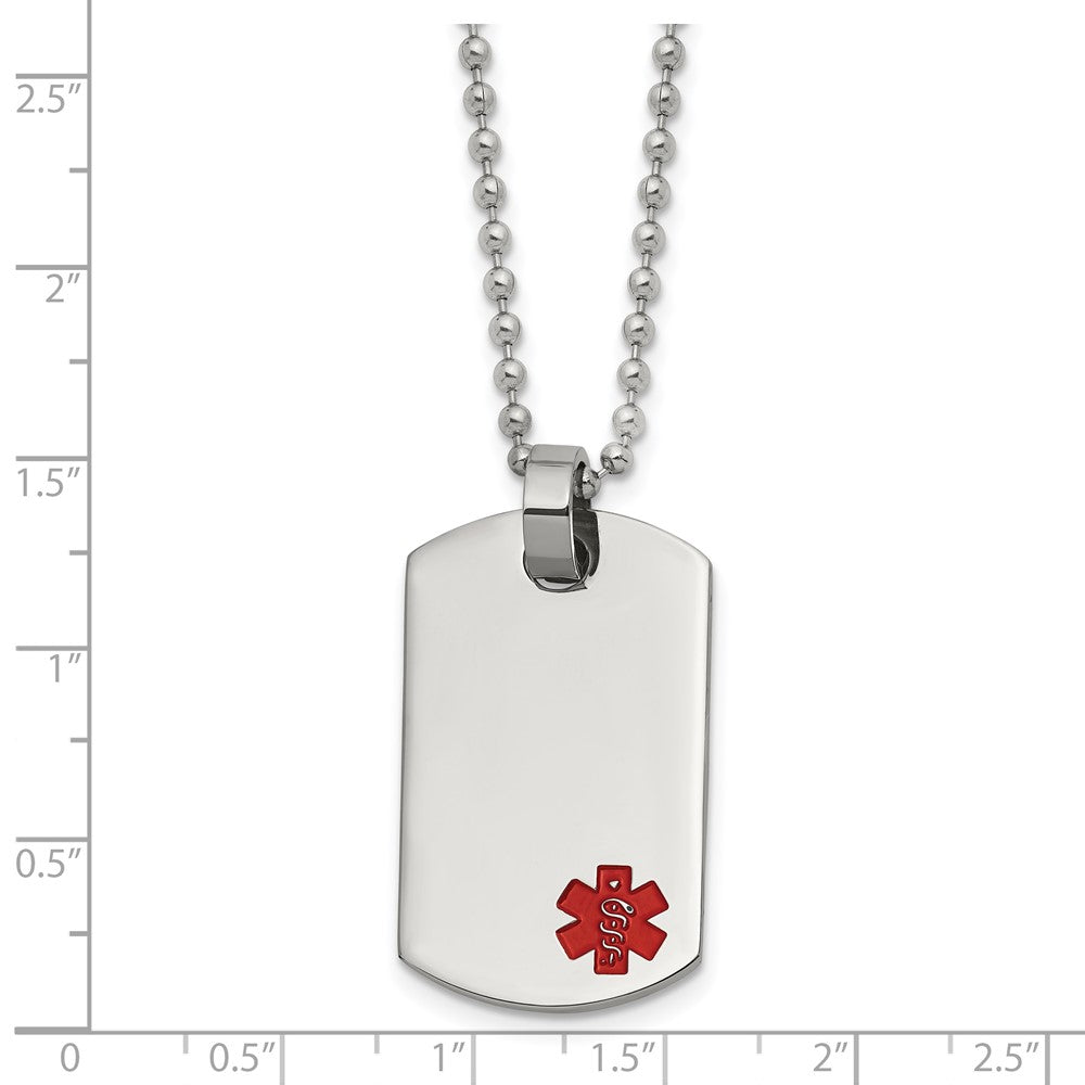 Alternate view of the Stainless Steel Small Medical Dog Tag Necklace - 24 Inch by The Black Bow Jewelry Co.